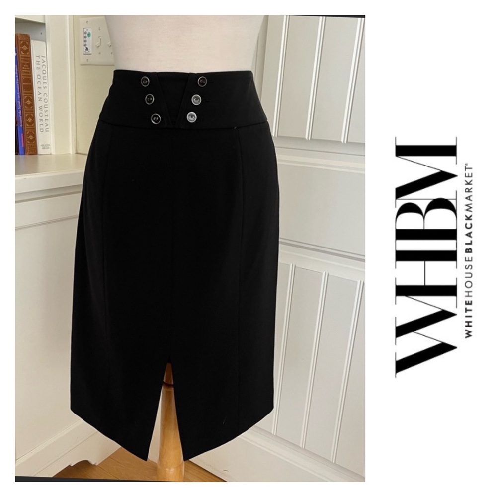 White House Black Market Button Front Black Mid-Length Skirt